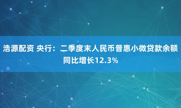 浩源配资 央行：二季度末人民币普惠小微贷款余额同比增长12.3%