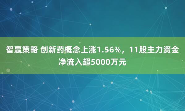 智赢策略 创新药概念上涨1.56%，11股主力资金净流入超5000万元